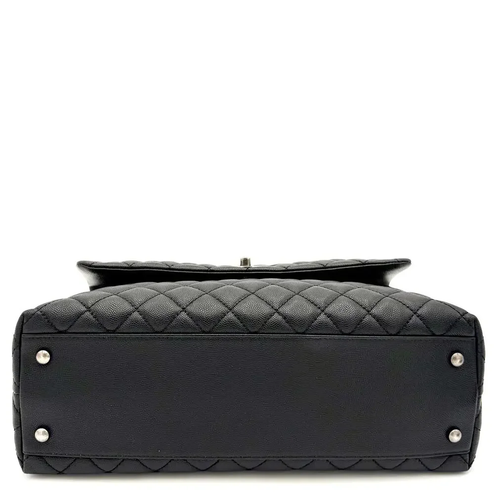 Black Coco Handle Medium Caviar Leather and Lizard Handle Bag